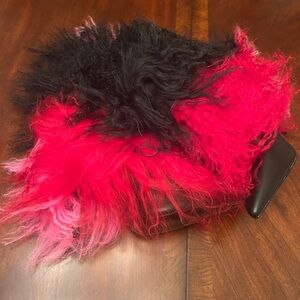 Red and Black Fluffy Feathered Booties